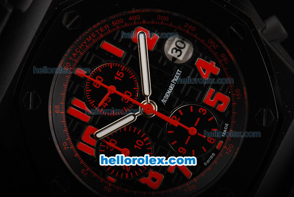 Audemars Piguet Royal Oak Offshore Swiss Valjoux 7750 Automatic Movement PVD Case with Black Dial and Red Numeral Markers-Run 12 Second - Click Image to Close